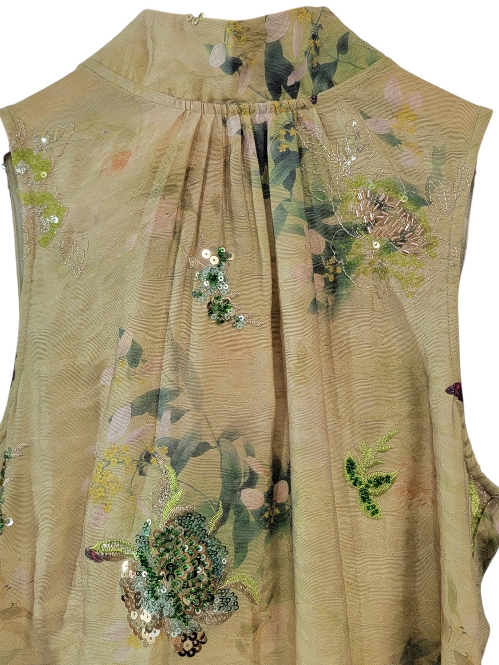 Few Moda O.P.T. High-Neck Floral Maxi Dress in Soft Green With Floral Beading - Picture 7 of 8